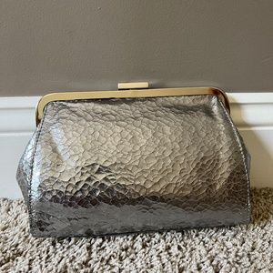 J. Crew Silver Crackle Metallic Suede Clutch NWT